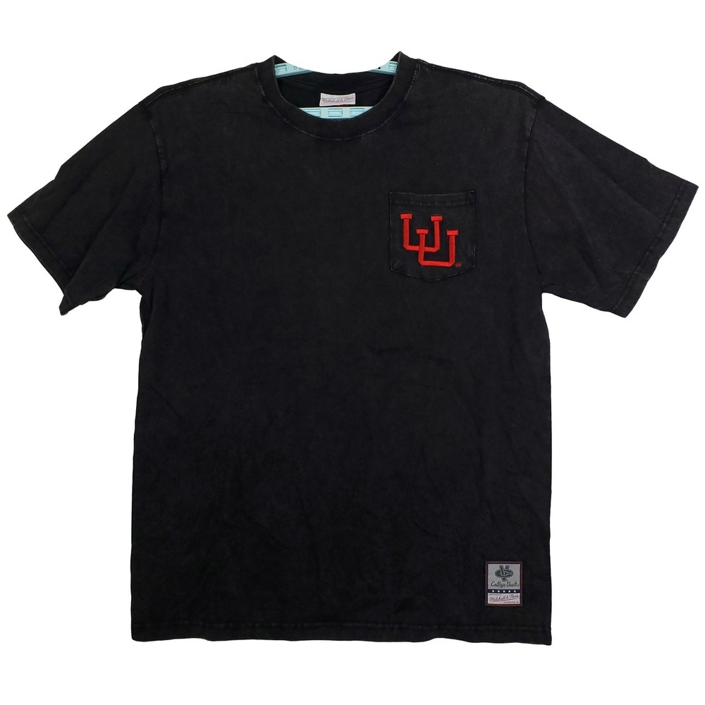 Utah Utes Mitchell & Ness NCAA Large‎ Shirt Embroidery Logo Pocket Black NWT